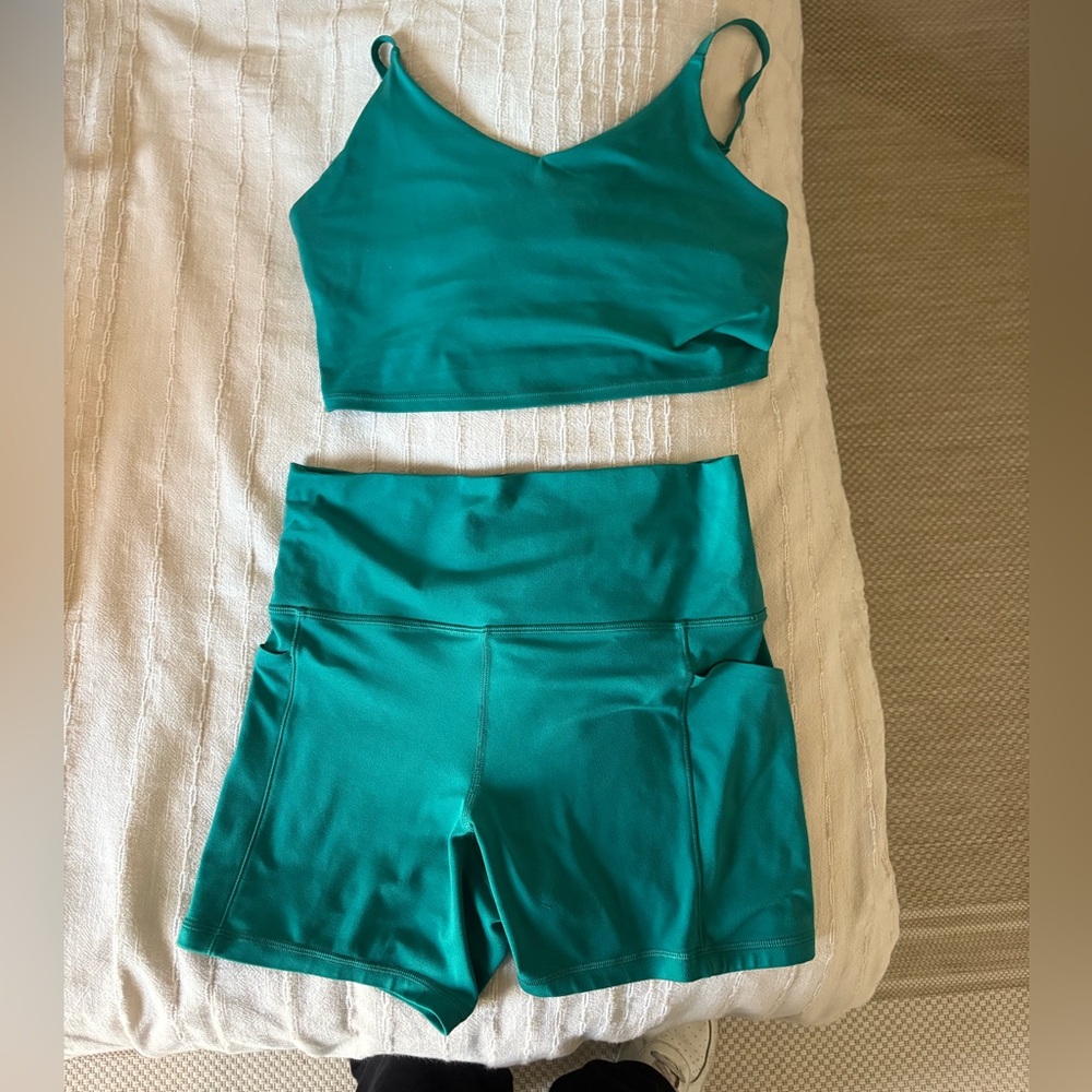 Teal Athletic Crop Top and Shorts Set